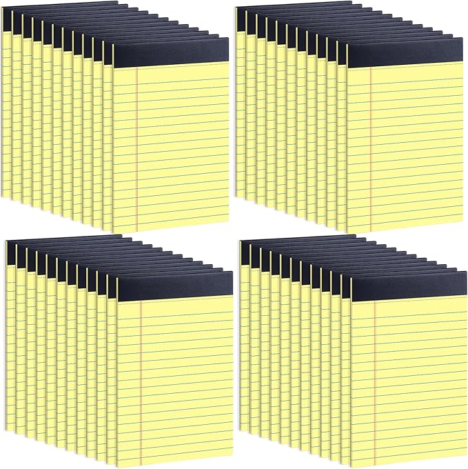 48 Pack Legal Pads Bulk,5 x 8 Inch Yellow Notepad, Note Pads College Ruled Perforated Memo Pad for Work Study Daily Note Taking List, Lined Writing Pads Memo Refills Notepads for Office Home School