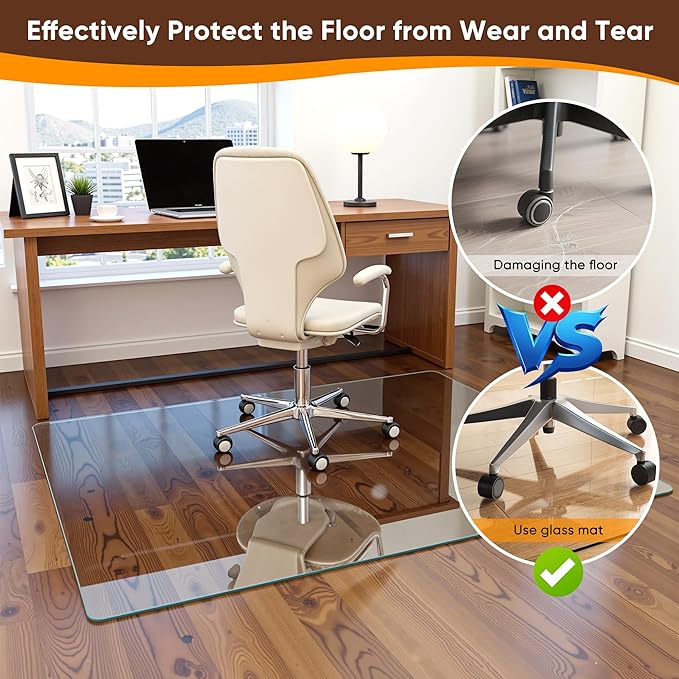 Antok Tempered Glass Chair Mat, 32"x48" Office Chair Mat for Carpet & Hardwood Floors, Heavy Duty 1/5" Desk Chair Mat for Smooth Rolling at Home or Office