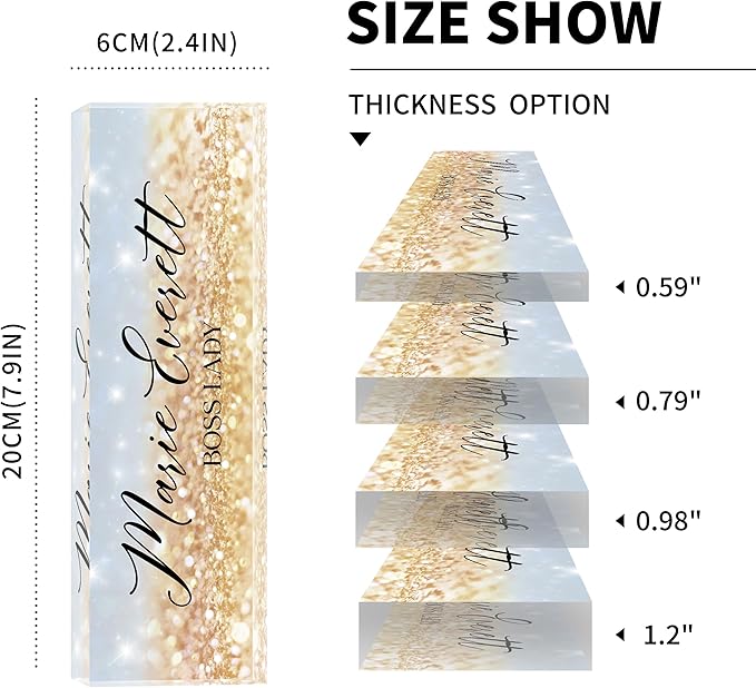 Custom Name Plate for Desk | Personalized Boss Employee Appreciation Gifts | Acrylic Office Accessories (A-Blue Gold Crystal)