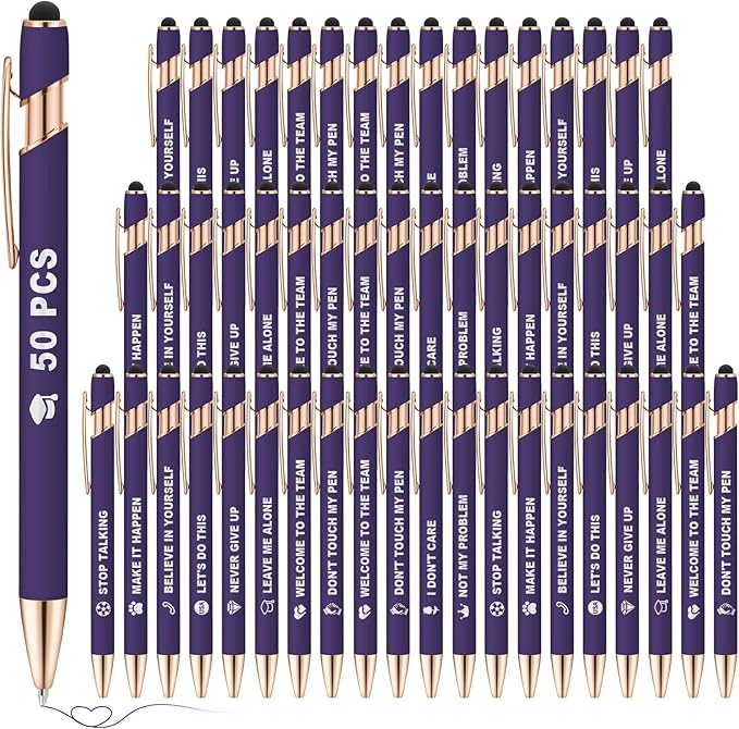 50 Pack Personalized Custom Pens with Stylus Bulk Ballpoint Pens Engraved with Logo Text Name for College Business Promotion Graduate Wedding Birthday Christmas (Deep Purple)
