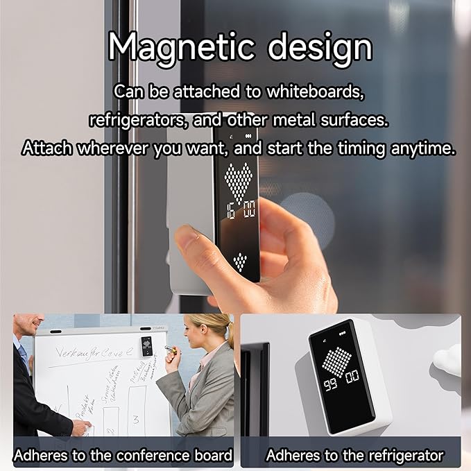 Digital Hourglass Timer, Rechargeable Magnetic Visual Timer with Large LED Display, Adjustable Volume for Classroom, Cooking, Fitness, Baking, Kids Learning & Teaching (White)