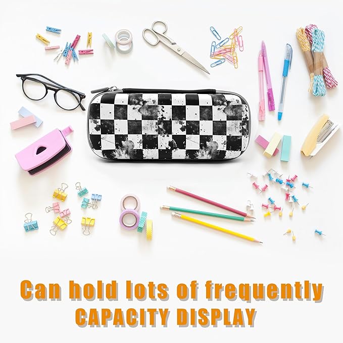 Checkerboard Pencil Case Zip Pencil Box Multi Pouch Holder Desk Organizer For Boys Girls School Office