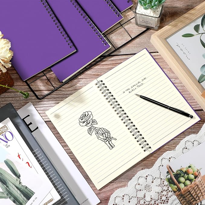 Yahenda 6 Pcs Spiral Notebook Bulk A5 Journal Lined 8.3'' x 5.5'' Writing Composition Paper Small Notepad Subject Notebook for Students Office Business Back to School Supplies (Purple)