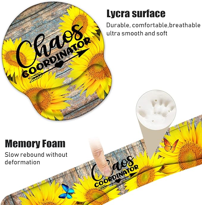 Keyboard Wrist Rest and Mouse Pad Wrist Support Set with Coasters, Chaos Coordinator Wrist Mouse Pad with Non-Slip PU Base for Computer Laptop Home Office Working Studying Easy Typing & Pain Relief