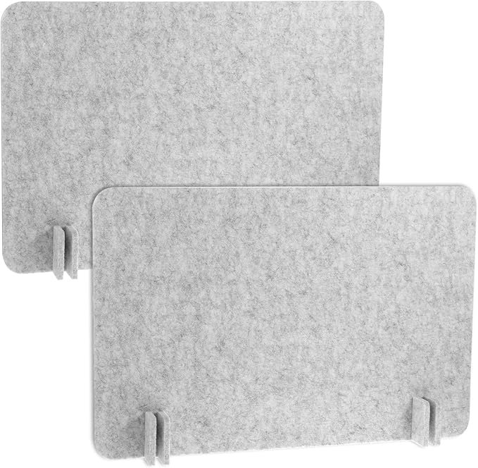 BOHUIZ 2pcs Acoustic Desk Privacy Panel, 24 x 16" Desk Dividers for Students Desk Partition with Support Feet for Office or Home Use(Silver Gray)