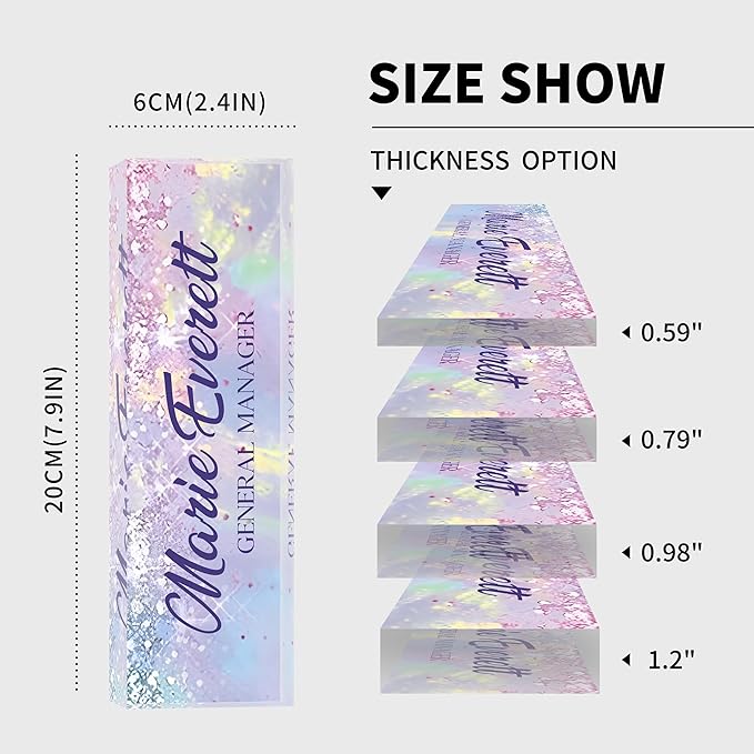 Custom Name Plate for Desk | Personalized Desk Name Plate | Personalized Boss Employee Appreciation Gifts | Acrylic Name Plate Office Desk Accessories (A-Colorful Purple Crystal)