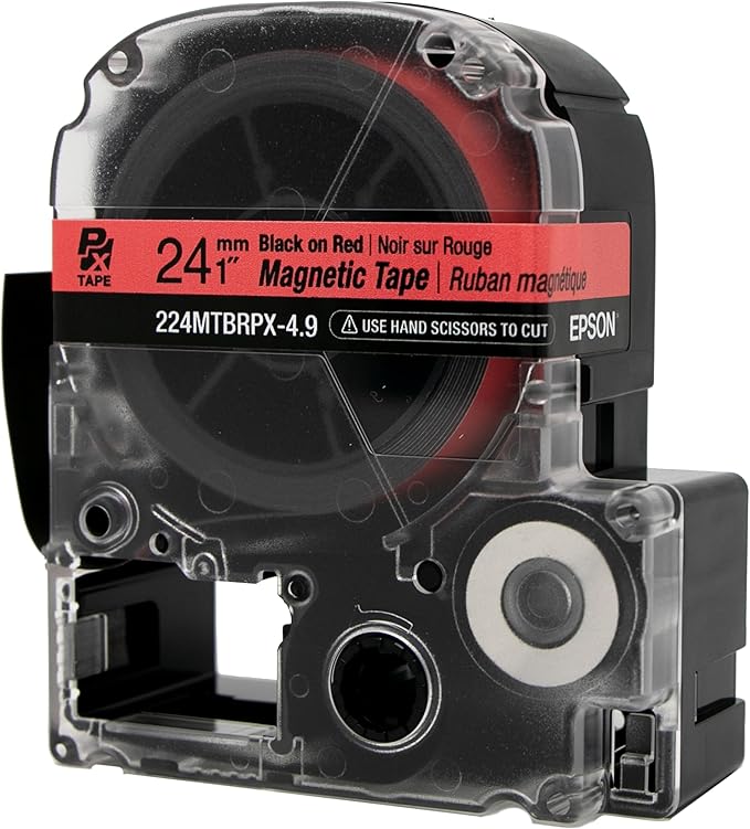 Epson LABELWORKS 224MTBRPX-4.9 Genuine Magnetic Tape Cartridge - Black on Red Magnet Label Maker Tape - 1" (24MM) Wide, 4.9 ft, Red