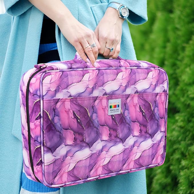 YOUSHARES Big Capacity Colored Pencil Case - 480 Slots large Pen Case Organizer with Multilayer Holder for Prismacolor Colored Pencils & Gel Pen (Marble Purple)