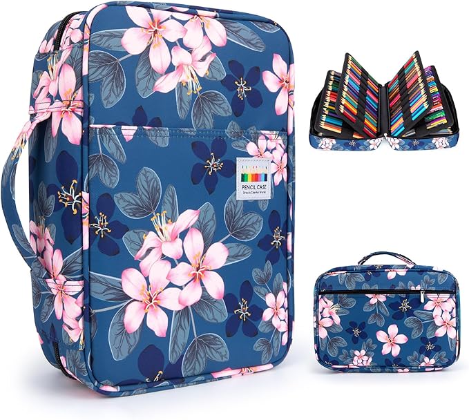 YOUSHARES 300 Slots Color Pencil Case - Pen Case Organizer with Handy Wrap & Zipper, Multilayer Holder for Prismacolor Colored Pencils & Gel Pen (Magnolia)
