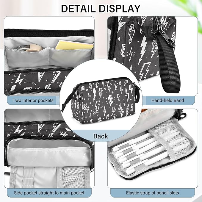 Lightning Pencil Case Pouch Big Capacity Pencil Bag Box Organizer Pen Case with Zipper Pencil Cases for Teen Girls Boy College Women School