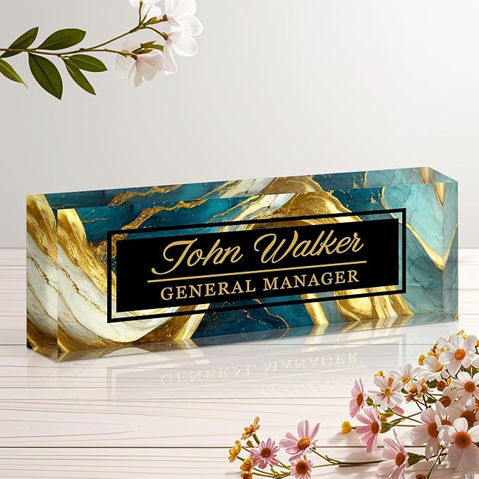 Personalized Name Plate for Desk, Custom Acrylic Desk Name Sign, Office Appreciation Gifts for Women Men Coworkers Boss Teacher Employee (Green Gilding)