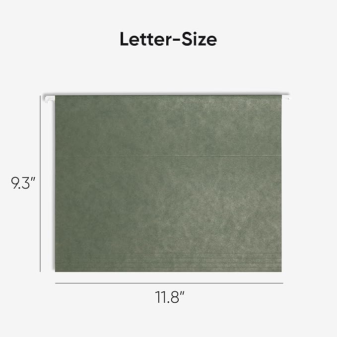 Smead Hanging File Folder, 1/5-Cut Adjustable Tab, Letter Size, Standard Green, Hanging Folders for Filing Cabinets, File Organizer Folder