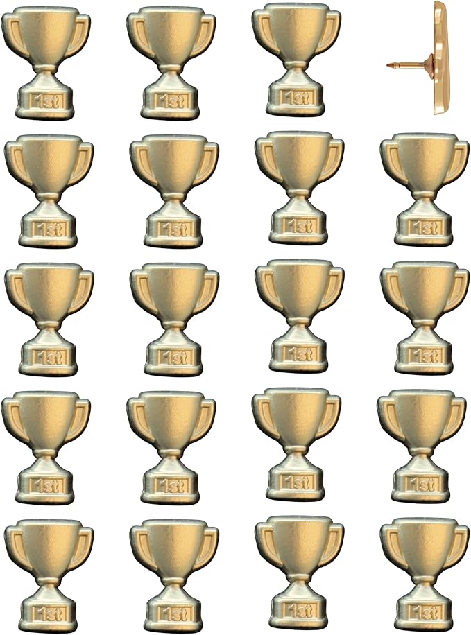 1st Place Trophy Push Pins - Gold First Place Trophy Map Pins for Cork Boards, Maps, or Lapel Use - Designed in USA - Set of 20