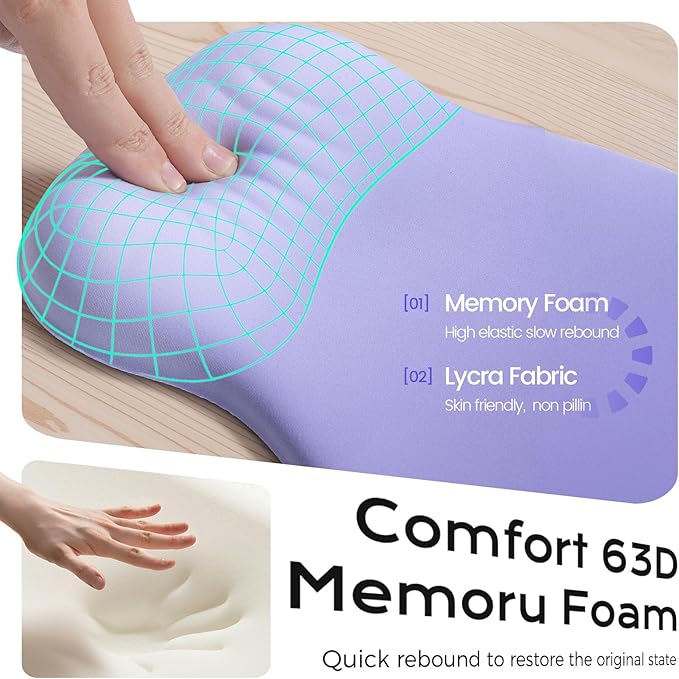 Ergonomic Mouse Pad with Wrist Rest - Purple Mousepad Wrist Support, Memory Foam with Massage Design Wrist Rest for Mouse