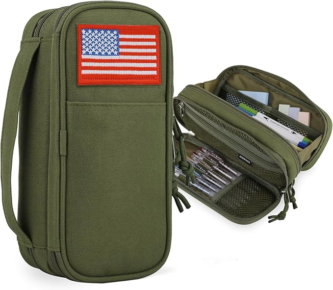 ATRIPACK Tactical Pencil Case for Boy,Large Capacity Pencil Pouch,Marker Organizer Case Pen Box, Tool Bag Desk Organizer for School College Office Organizers for Kids Men Women Adult Teens(Green)