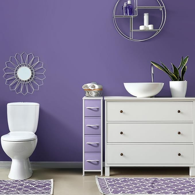 Sorbus Kids Narrow Dresser with 4 Drawers - Vertical Slim Storage Chest of Drawers with Steel Frame, Wood Top & Easy Pull Fabric Bins for Small Spaces, Closets, Bedroom, Bathroom & Laundry