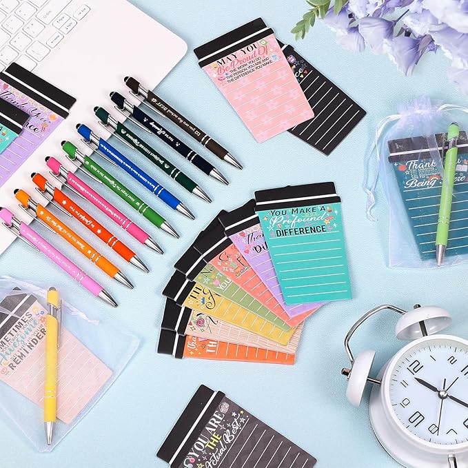 12 Sets Employee Appreciation Gifts Bulk Coffee Cup Sticky Notes with Inspirational Pens, Funny Notepads Motivational Ballpoint Pen Christmas Gifts for Coworker Teacher Nurse Office Supplies