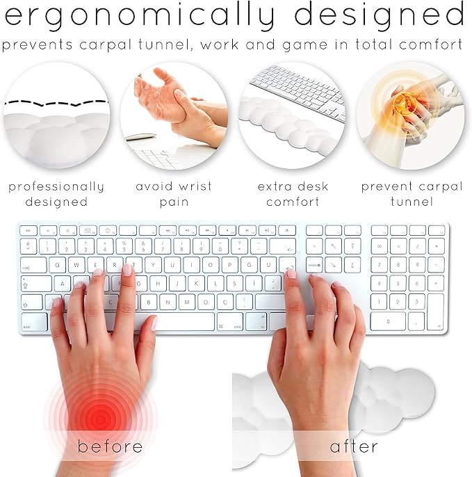 Qloud Cloud Wrist Rest Keyboard Wrist Rest for Computer Keyboard Pad, Cloud Keyboard Wrist Rest, Wrist Pad for Keyboard, Memory Foam, Non Slip Base, Comes with Mouse Pad - Pastel Pink