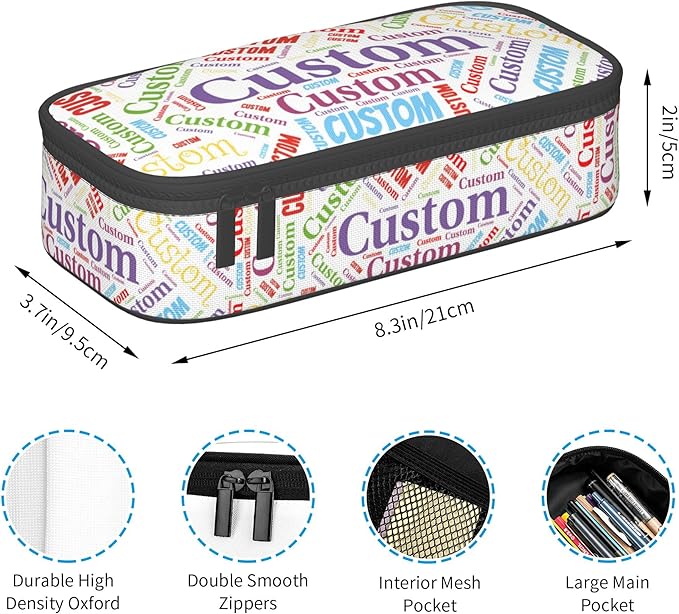 Custom Pencil Case with Name, Personalized Pen Bag Add Your Image Text, Large Storage Students Stationery Pen Box with Zipper Durable Pencil Box for Girls Boys Office School