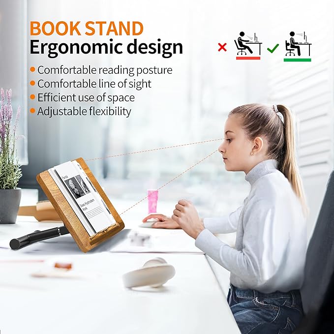 NAMON 2 in 1 Dual-use Music Stand & Desktop Book Stand, 100% Solid Wood, Height Adjustable from 16.5" to 51", with Page Paper Clip for Cookbooks, Sheet Music (with Large Panel: 16.5 * 11.8IN)