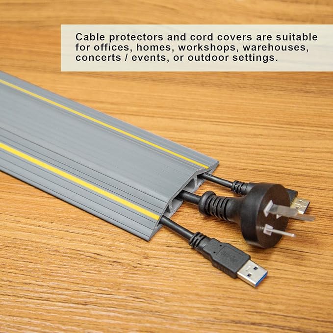 AGPTEK Heavy Duty Floor Cable Cover Cable Protector, 6.5 Ft Floor Cord Protector 3 Channels Floor Cord Cover (Mid Channel 0.93") Contains Cords, Cables and Wires, Good for Office, Home, or Outdoor