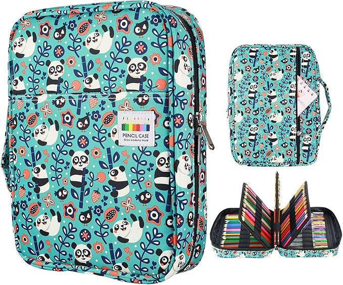 YOUSHARES Colored Pencil Case 220 Slots Pen Case Organizer With Handy Wrap & Zipper, Multilayer Holder for Prismacolor Colored Pencils & Gel Pen (Panda)