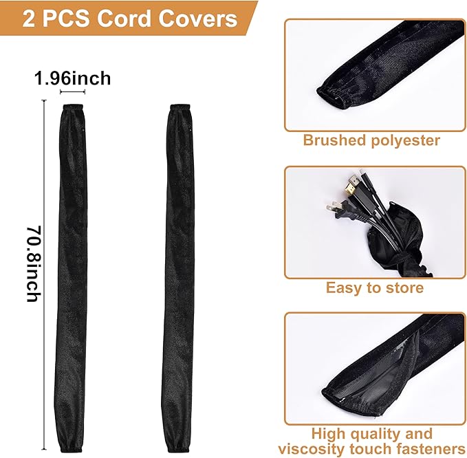 Chandelier Chain Cover 2 Pack Touch Fasteners Black 3.28 Feet Brushed Polyester Fabric Chain Sleeve for Chandelier Cord Cover Decorative Cord Hider Easy Install