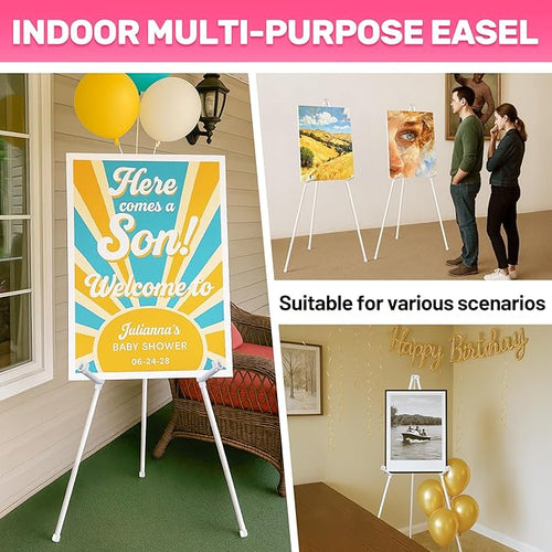2 Pack White Easel Stand for Sign & Poster - 63" Adjustable Metal Easels for Wedding Welcome Sign, Painting, Canvas, Art Display - Portable Folding Tripod with Carry Bag, Holds 5 Lbs