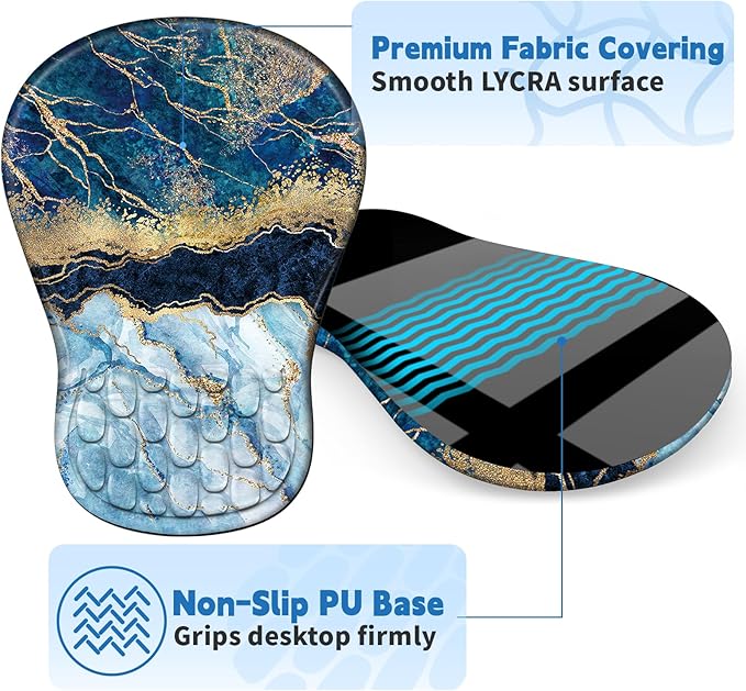 YIWEI Ergonomic Mouse Pad with Wrist Rest - Comfortable Office Mousepad with Memory Foam Wrist Support for Carpal Tunnel Relief, Mouse Pads with Non-Slip Base for Gaming and Home (Marble)