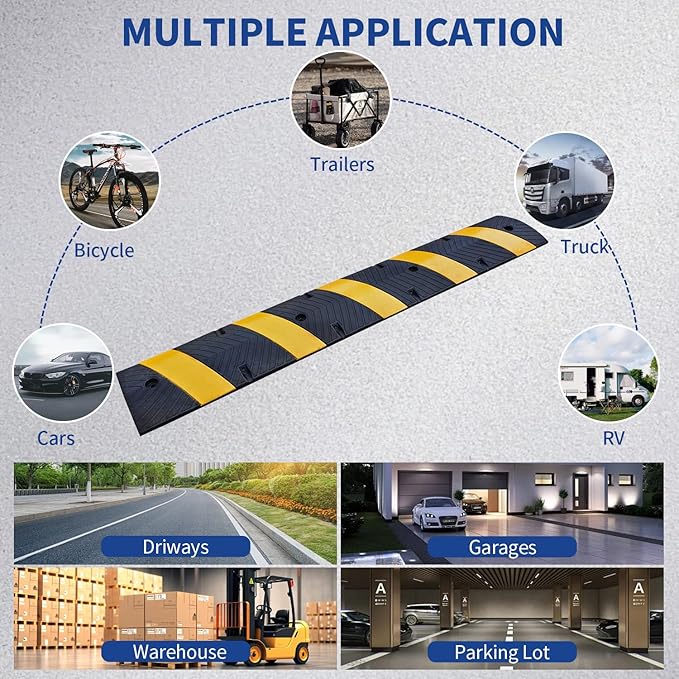 BESEA 6Feet Rubber Speed Bump, 72" x 12" x 2" Heavy Duty Speed Bump Cable Protector Ramp for Driveway, Road Parking, Garage, Parking Lot, Warehouse(2 Packs)
