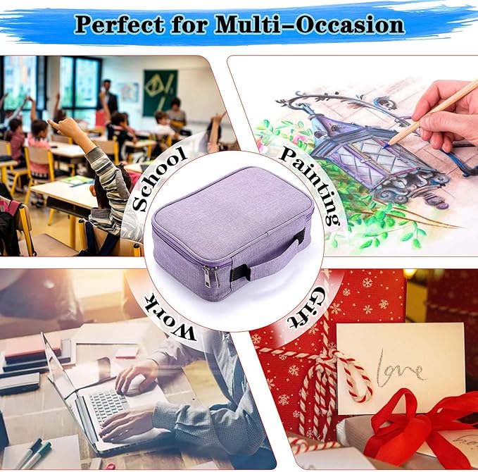 BTSKY® High Capacity Zipper Pens Pencil Case- Multi-Functional Stationery Pouch 72 Slots Colored Portable Pencil Bags With 2 Removable Sleeves(Purple)