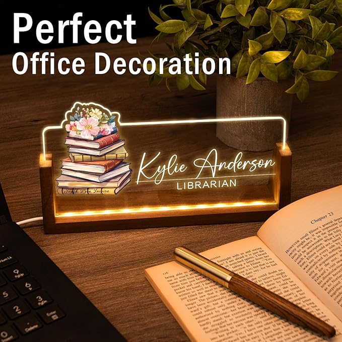 Desk Name Plate Personalized, Custom Office Light Up Name Plate for Teachers, Desk Decorations for Women Men Office, Employee Appreciation Gifts for Teachers Coworkers