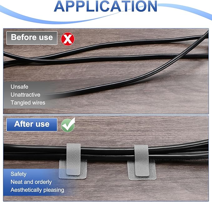 40-Pack Hook and Loop Cable Ties, 3.5 x 1.1 Inch Adjustable Self-Adhesive Cord Organizer for Desk/Home/Wall/Office Essentials, Cable Management Under Desk [Gray]