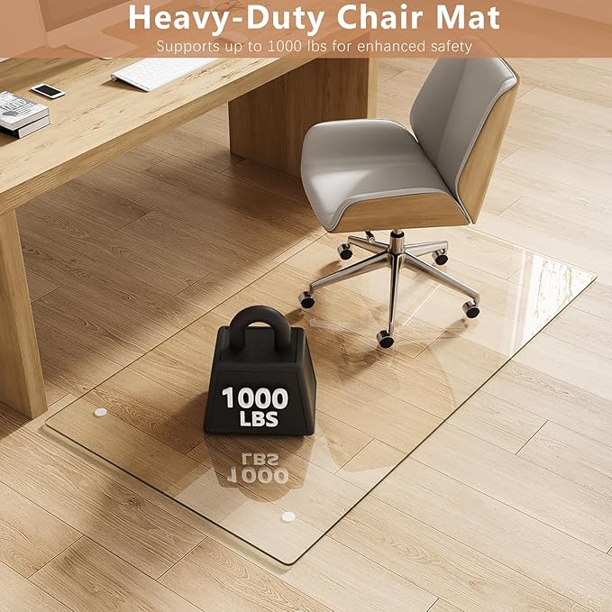 Tempered Glass Chair Mat for Carpet & Hard Floor, 30"x55" Office Chair Mat - Heavy Duty & Scratch Resistant, Non-Slip Pads, Rounded Corners & Polished Edges