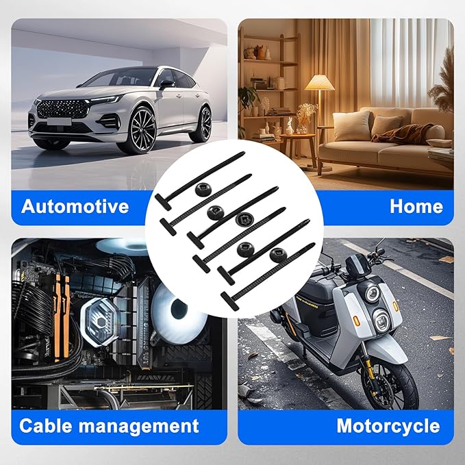 100Pcs Upgraded Nylon Universal Cable Tie Buckles, Automotive Zipper Clips Self-Locking T Rivet Zipties for Car Repair, Car Fender Trunk Bumper Repair, Home & Garage