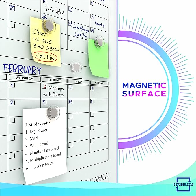 Glass Whiteboard Calendar 34x46” Quarterly Planner White Board Dry Erase Board 3 Month for Wall Glass Whiteboard Home Office Large Wall Calendar & Marker Tray