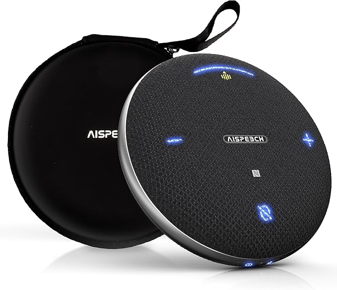 AISPEECH M4 Pro Speakerphone, Conference Microphone with Directional Voice Pickup, Enhanced Voice Pickup, AI Transcription, AI Noise Reduction, USB C, Bluetooth Speakerphone for Personal Workspaces