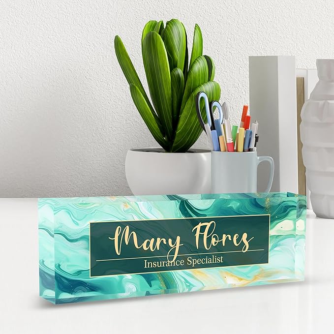 Personalized Name Plates for Office - Gifts for Teacher, Boss, Employee Appreciation - Desk Decor (Amber)