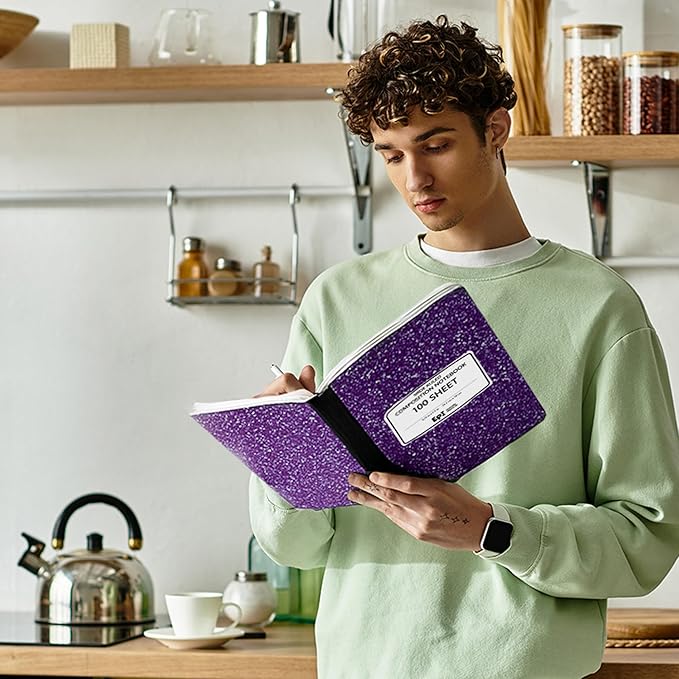 EPI 12 Pack - Purple Marble Composition Notebook - Wide Ruled 200 Page Note Book - 9.75 x 7.5 Inch Hardcover Journal with Sewn Binding for Secure Pages - Classroom Back To School Supplies