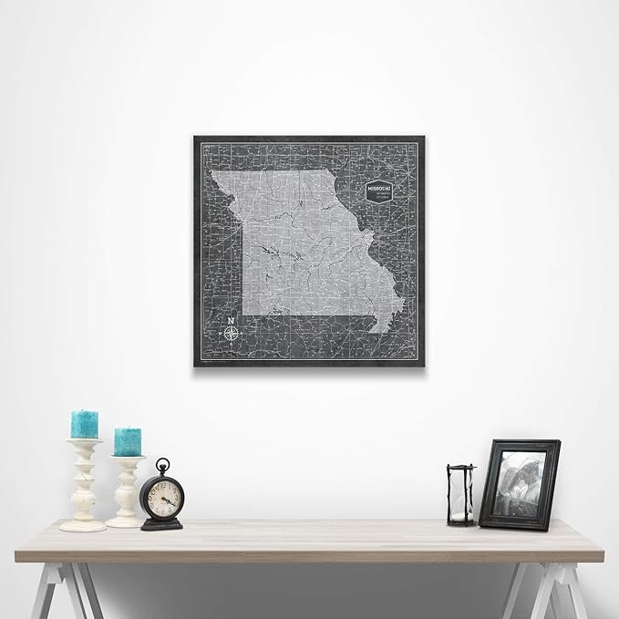 Conquest Maps Push Pin Missouri Map Board - With Push Pins to Mark Missouri Travel - Handmade in Ohio, USA - Design: Modern Slate
