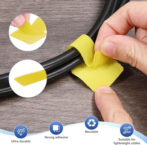 40-Pack Hook and Loop Cable Ties, 3.5 x 1.1 Inch Adjustable Self-Adhesive Cord Organizer for Desk/Home/Wall/Office Essentials, Cable Management Under Desk [Yellow]