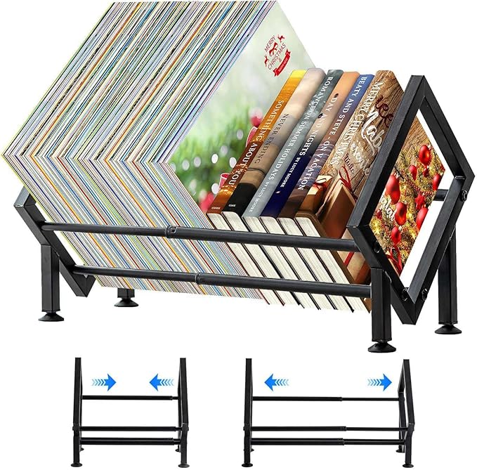 Adjustable Desktop Bookshelf for Desk Book Organizer, Tilting Tabletop Bookshelf in Office Home/Bedroom, Vinyl Record Storage Holder Book Rack for Magazine/CDs/Books/Vinyls Display (Patent Pending