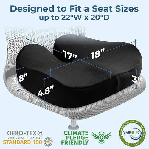 5 STARS UNITED Seat Cushion for Tailbone Pain Relief – Large Memory Foam Cushion for Coccyx, Hip, Sciatica & Post-Surgery Recovery – Wheelchair, Car, Desk, Gaming & Office Chairs, Black