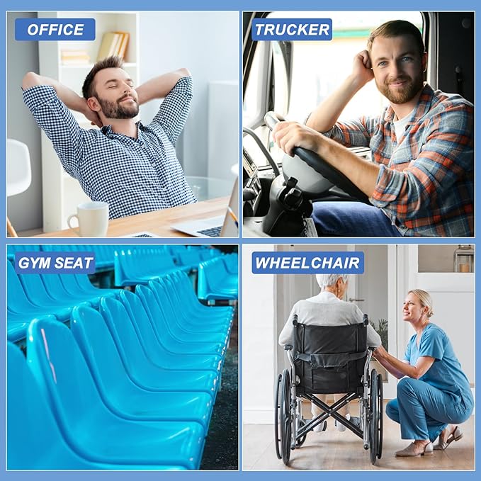 Gel Seat Cushion for Long Sitting - 18.5" x 17" x 1.4" (Large＆Soft) Gel Cushion for People Over 100 lbs, Pressure Relief Cushions for Office Chair, Egg Cushions for Wheelchair, Seat Pad for Car
