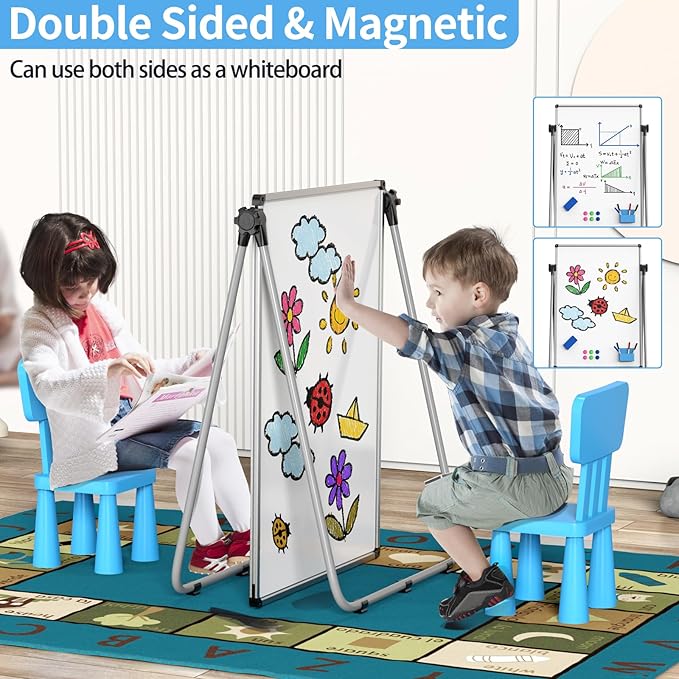 Double Sided White Board with Stand - 40x28 Portable Whiteboard Easel with Height Adjustable & 360° Rotation for Home Office Classroom, Standing Dry Erase Board for Presentation