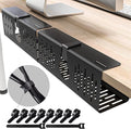 NODOCA No Drill Under Desk Cable Management Tray, 14'' Wire Management, Punch-Free Clamp on, Metal Cable Tray, Wire Organizer Under Desk, Under Desk Basket for Office and Home, Black(2 Packs)