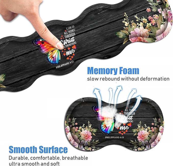 Ergonomic Keyboard Wrist Rest & Mouse Pad Wrist Rest Set, Large XXL Gaming Desk Mat 31.5"x 11.8", Memory Foam, Easy Typing Pain Relief for Office & Home, Butterfly Quote Bible Verse Philippians 4-13