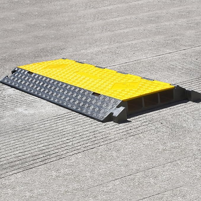 Rubber Cable Protector Ramp, Heavy Floor Cable Wire Cord Cover Speed Bumps 22000Lbs Load Capacity, Driveway Hose Cable Ramp Protective Cover for Indoor and Outdoor (3-Channel x 2Pcs)