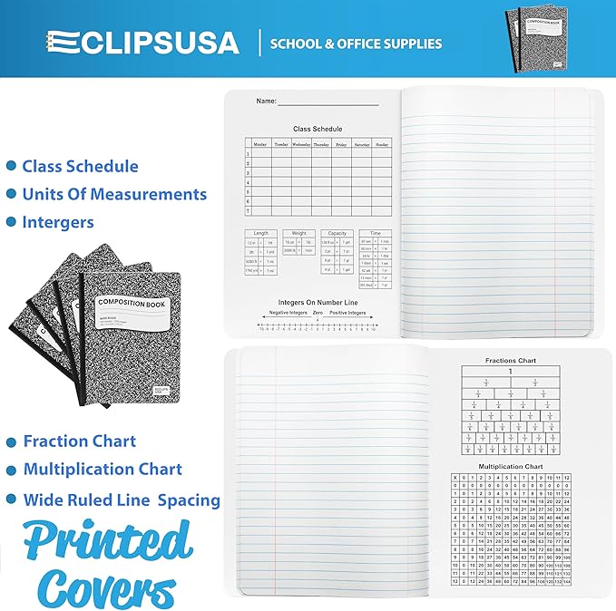 Composition Notebook Wide Ruled Composition Notebooks Bulk Black Marble Hard Cover Wide Ruled Notebook Paper Note Books For Schools Marble Composition Books 100 Sheets 200 Pages 9.75” x 7.25” (48 Pack)