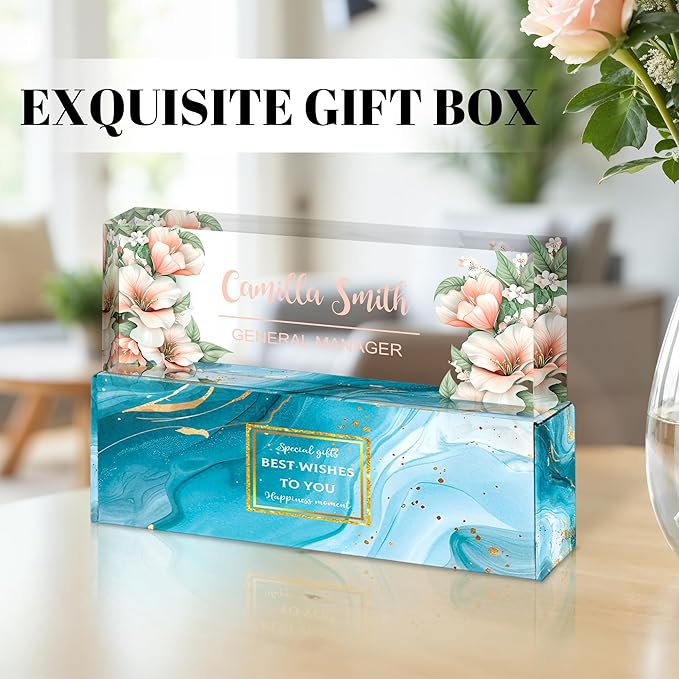 Personalized Name Plate for Desk, Custom Acrylic Desk Name Sign, Office Appreciation Gifts for Women Men Coworkers Boss Teacher Employee (Flower-Lily)